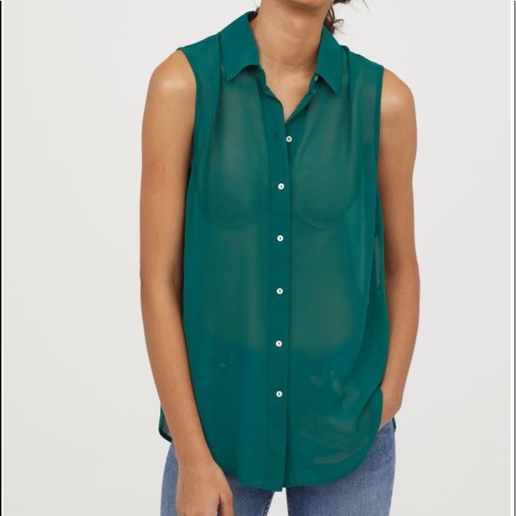 NWT H&M Pink Button Down Sleeveless Blouse - Picture 5 of 8